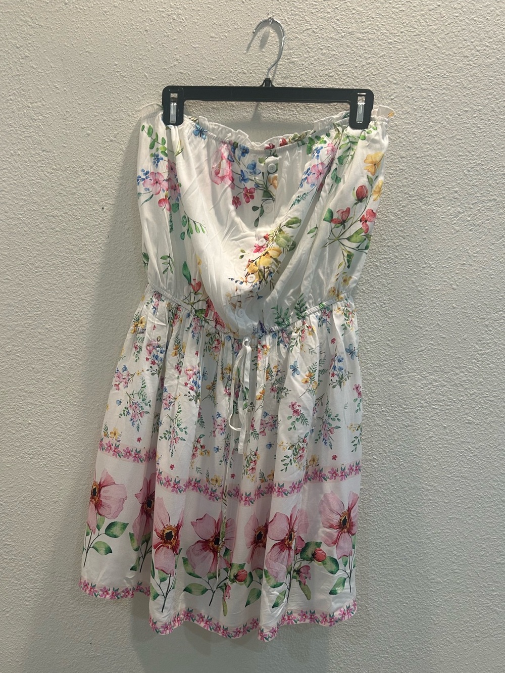 Cupshe White Strapless Floral Dress with Pink Border